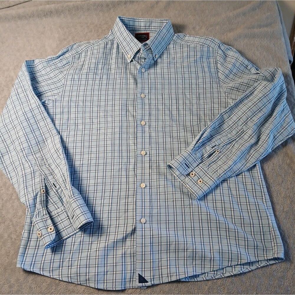 Untuckit Mens Size Large Blue Checkered Cotton Blend LS Style Martolla EUC